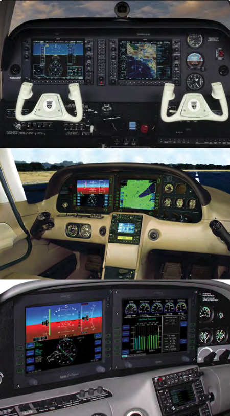 Examples of different platforms. Top to bottom are the Beechcraft Baron G58, Cirrus SR22, and Cirrus Entega.