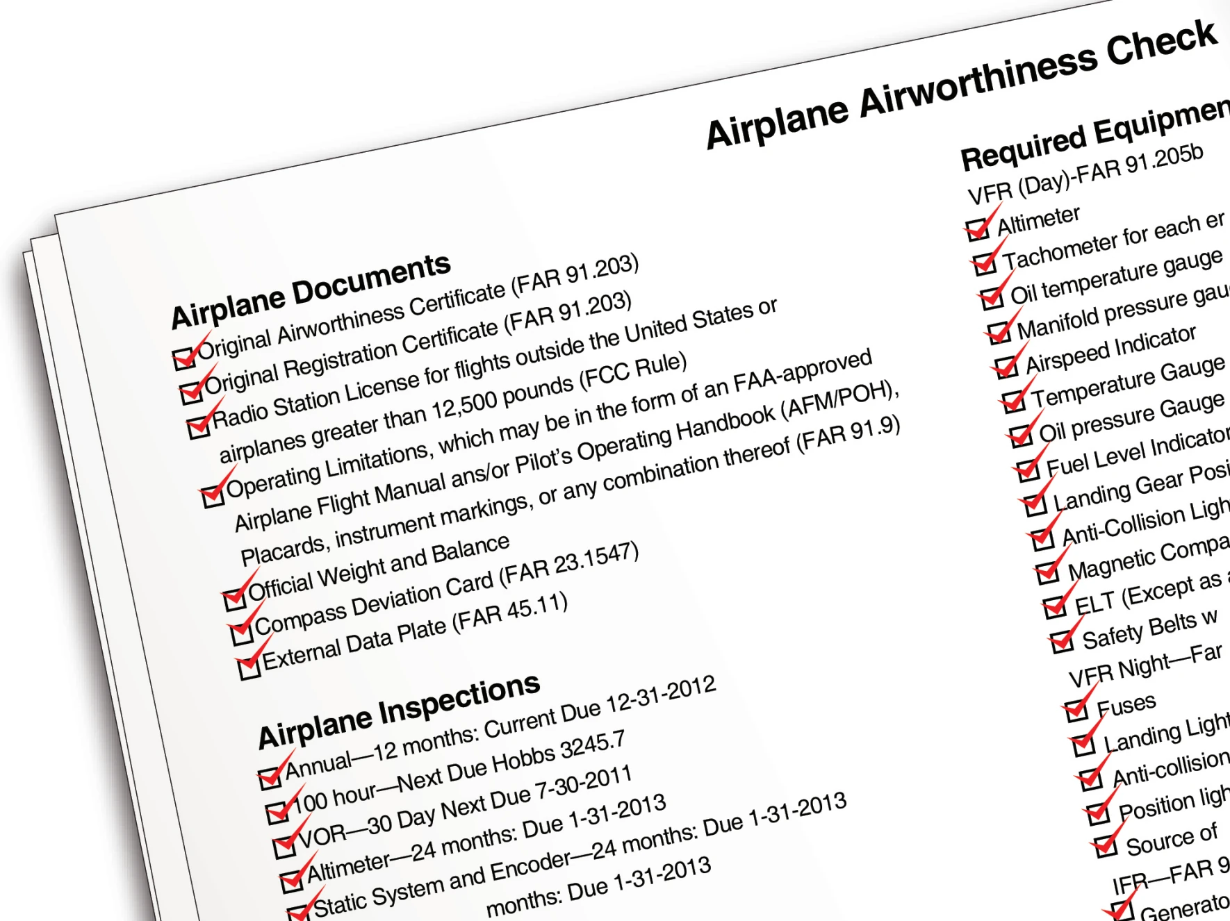 Figure 2-4. A sample airworthiness checklist used by pilots to inspect an aircraft.