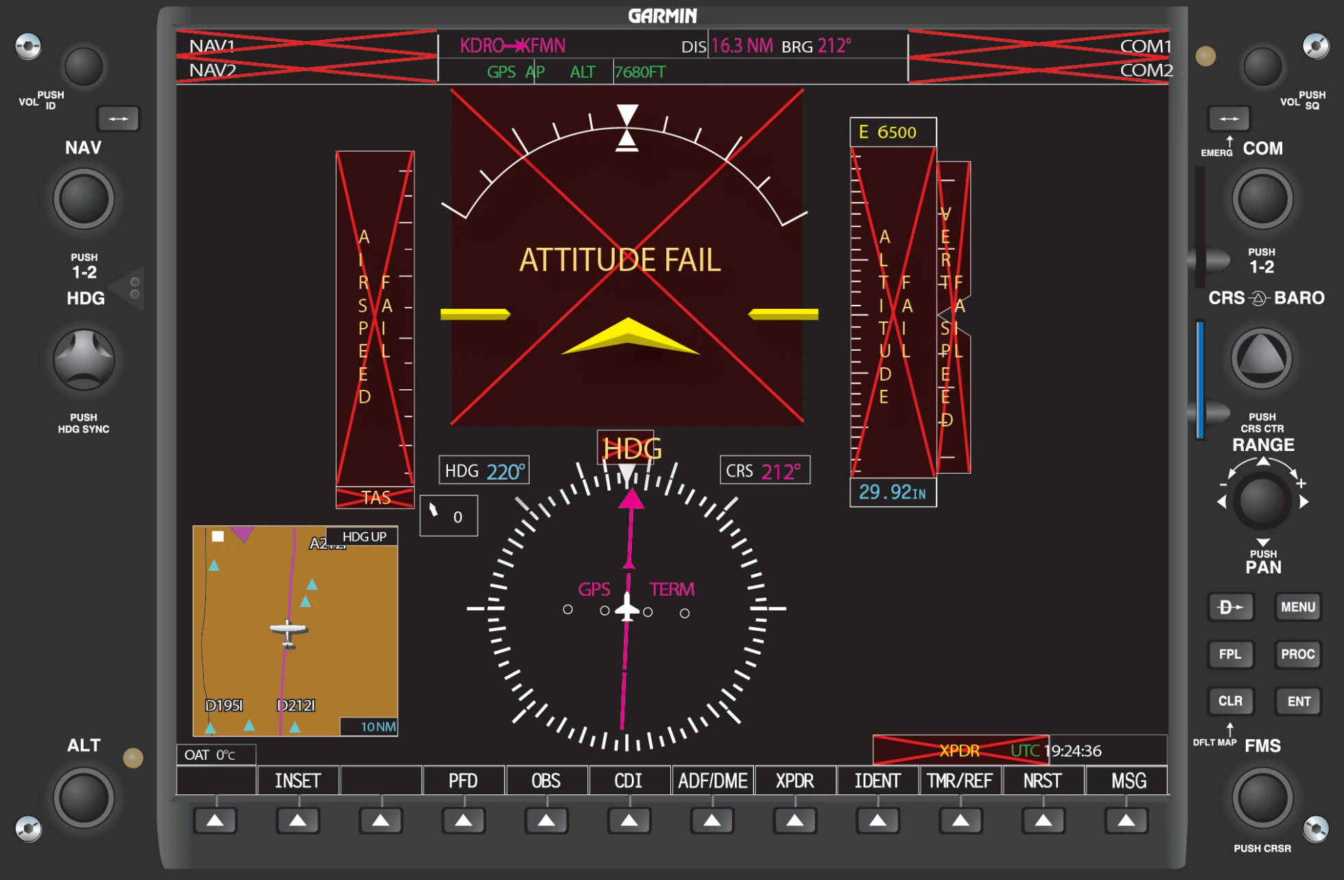 Figure 2-6. Ground-based inspections include verification that “Xs” on the instrument display are displayed until the sensor activates.