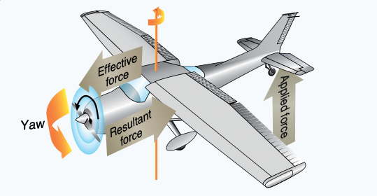 Raising tail produces gyroscopic precession.