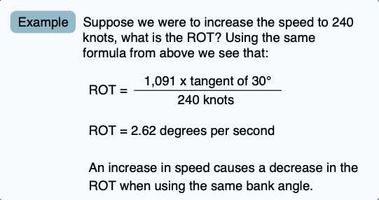 Rate of turn when increasing speed.