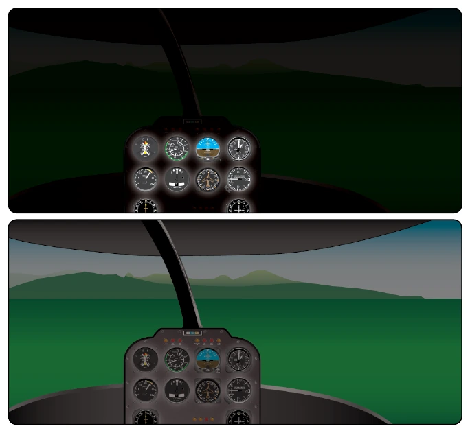 Figure 12-1. Effects of dimming cockpit lighting during night flight to better see surrounding terrain.