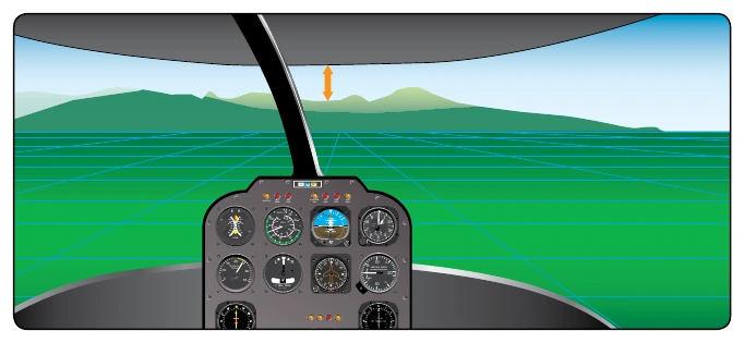 Figure 9-1. Straight-and-level helicopter flight using the rotor tip-path plane, collective, and natural horizon to maintain airspeed and altitude.