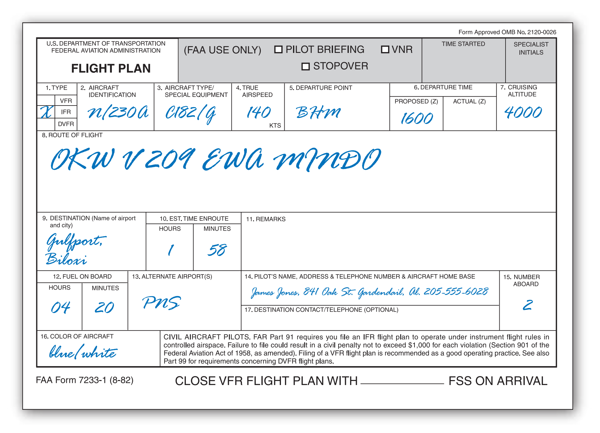 Figure 10-20. Flight plan form.