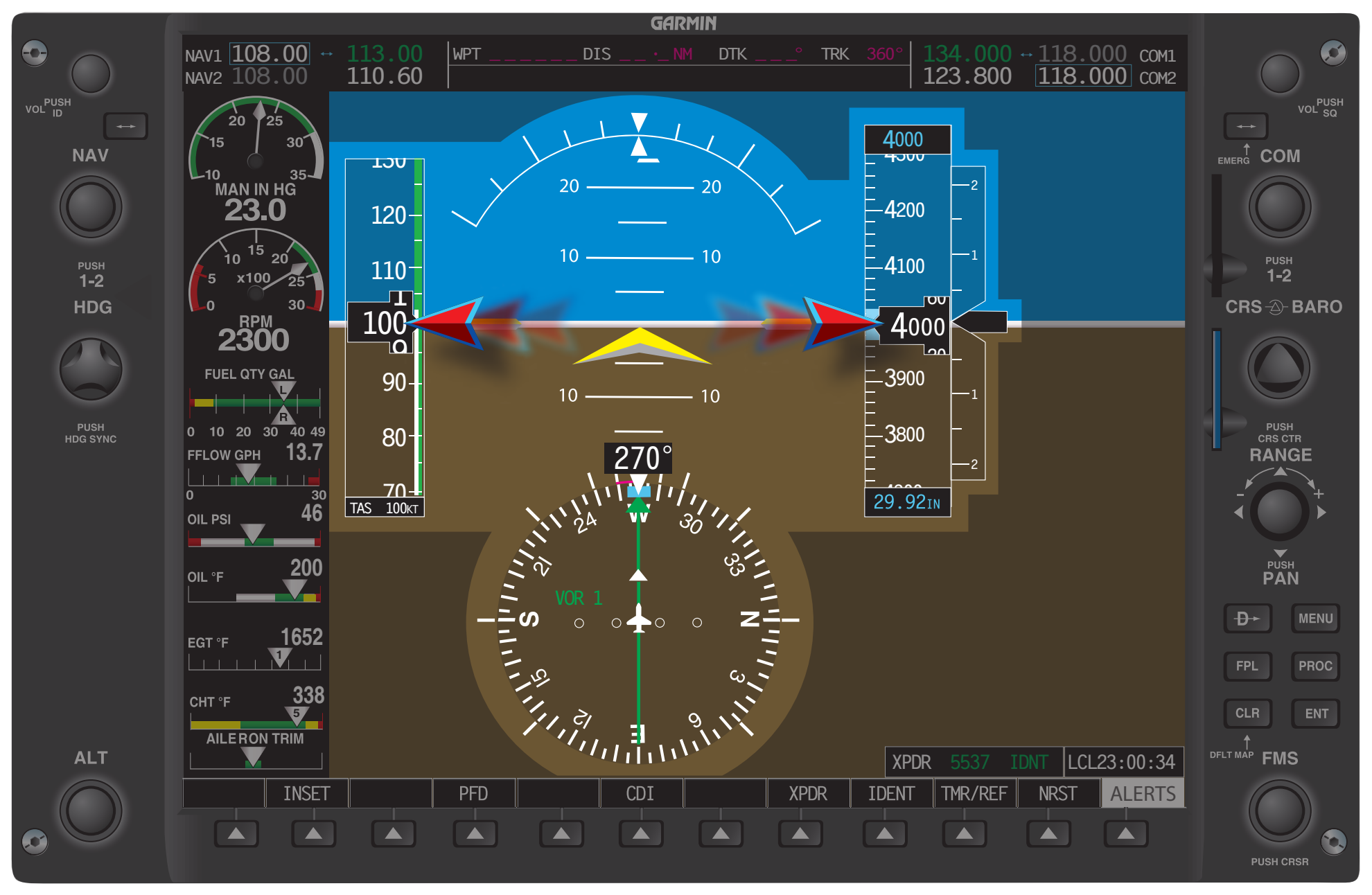 Figure 7-62. The pilot has fixated on pitch and altitude, leaving bank indications unattended. Note the trend line to the left.