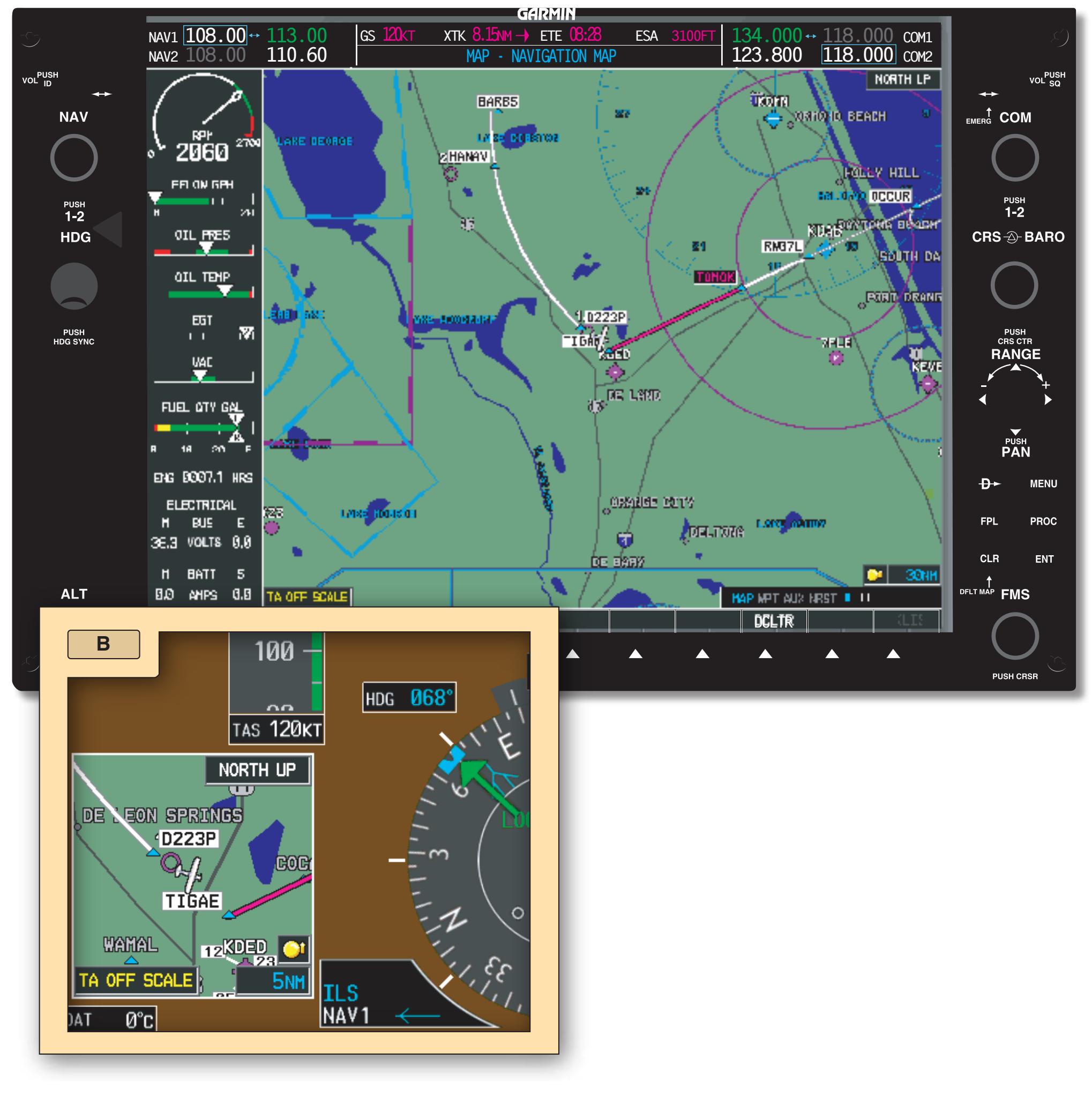 Figure 9-20. The same aircraft illustrated in Figure 9-19 shown on the OMN radial near TIGAE intersection turning inbound for the localizer.