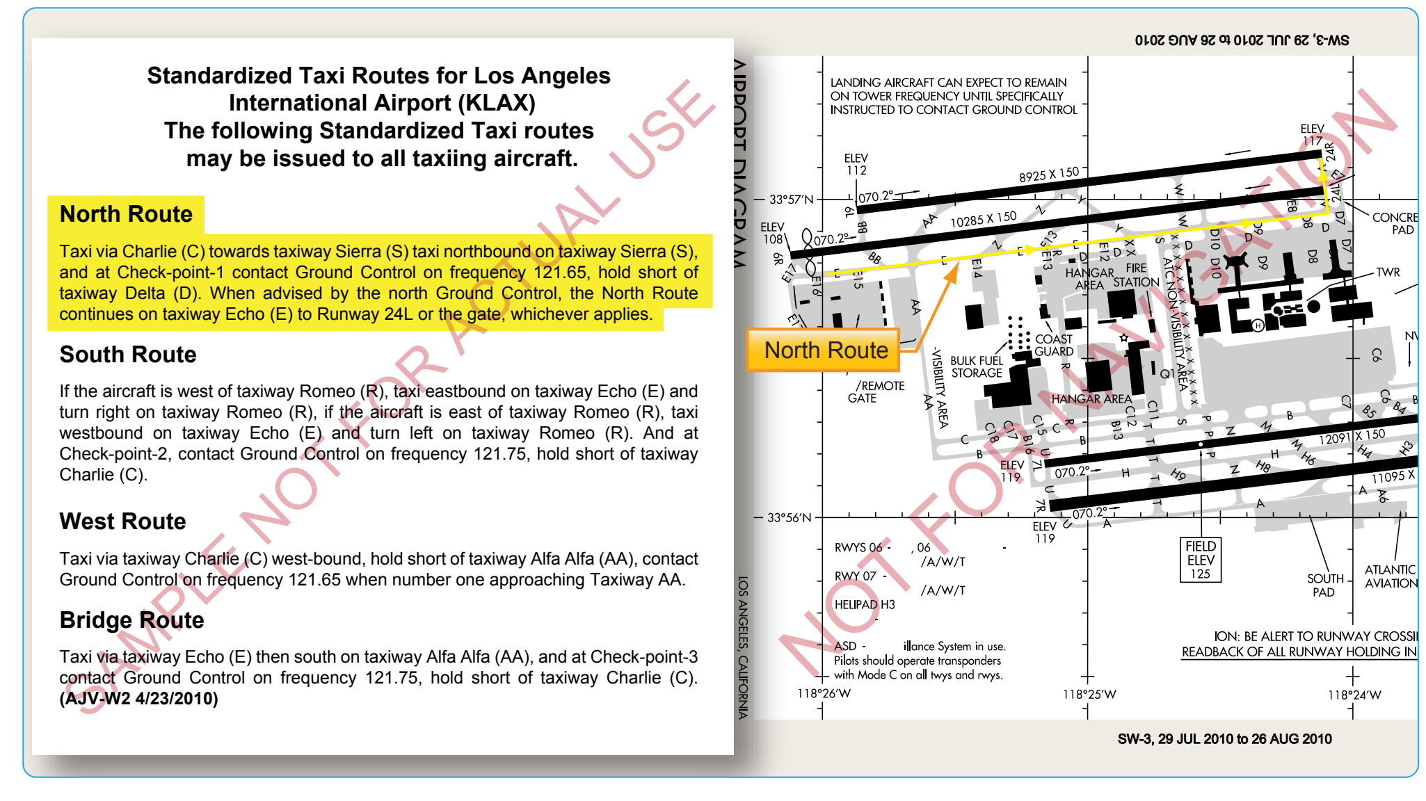 Figure 1-7. Los Angeles International Airport diagram, North Route, and standardized taxi route.