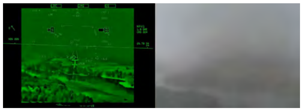 Figure 4-10A. View during an approach with EFVS (left) and without EFVS (right). (Images courtesy of NASA Langley Research Center).