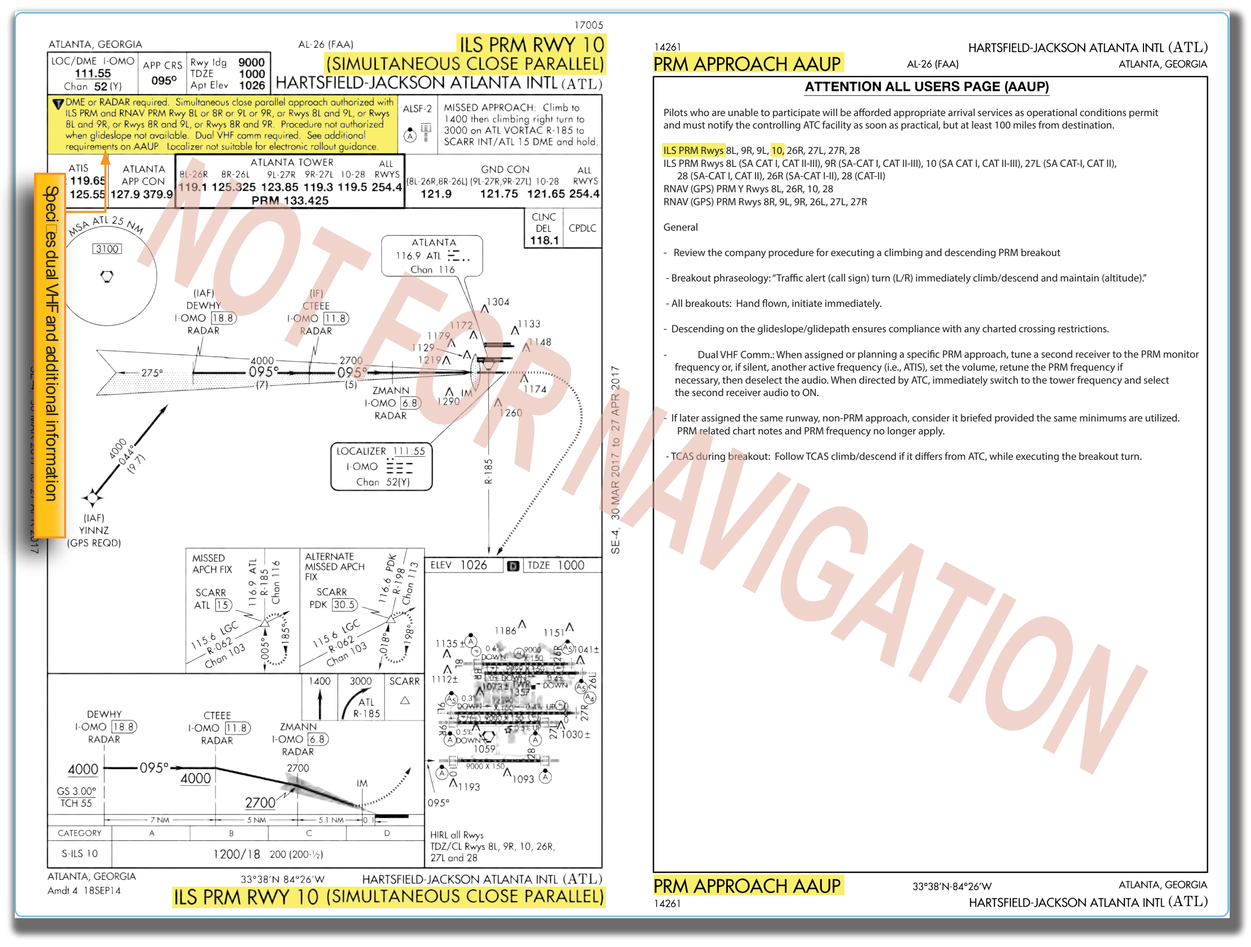 Figure 4-48. Example of Simultaneous close parallel instrument approach: Atlanta, Georgia, ILS PRM RWY 10 and AAUP.