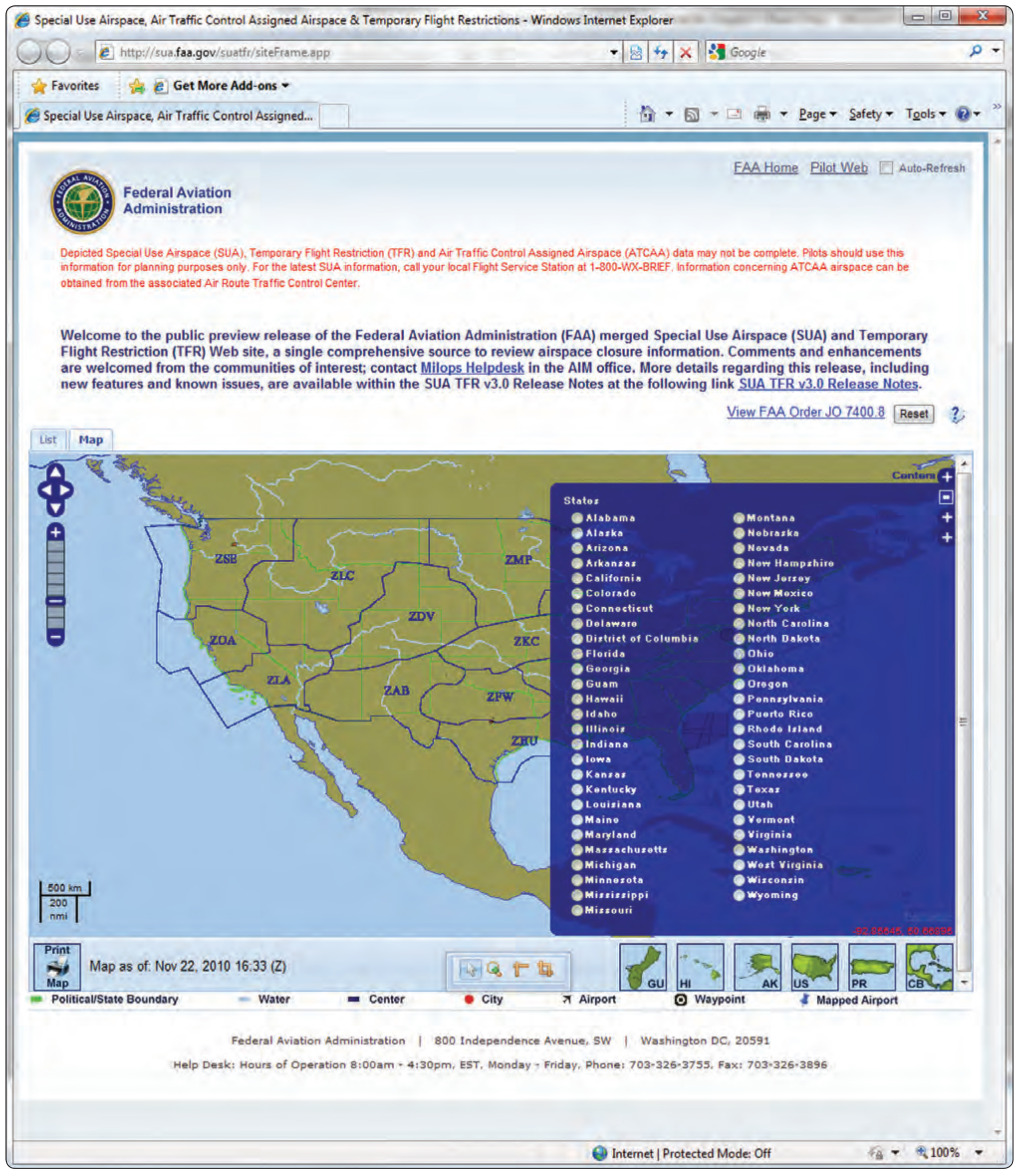 Figure 5-36. State information available to pilots through the FAA website.