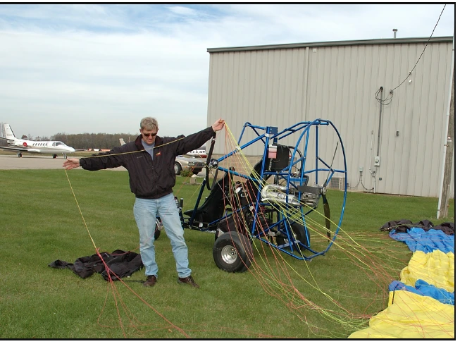 Figure 5-16. The pilot will physically pull the steering lines out and away from the bundle of suspension lines to ensure they are tangle free.