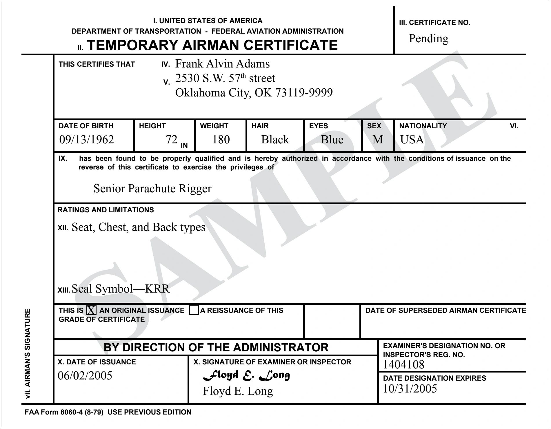 Figure 1-5. FAA Form 8060-4, Temporary Airman Certificate.