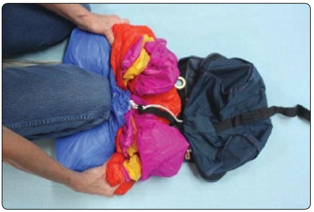 Figure 4-24. Most canopies take two S folds. Pull PCA ring outward so that it is up against the grommet inside the bag.