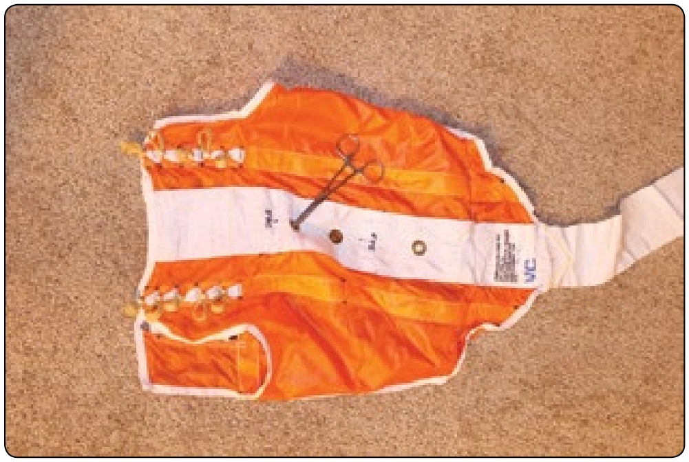Figure 5-134. Prepare the Reserve Deployment Speed Bag by using a hemostat to pinch the inner buffer tabs together as shown.