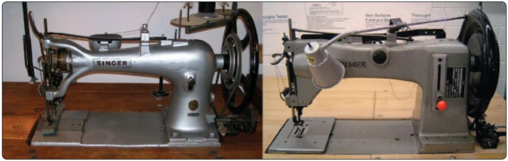 Figure 6-64. On the left is a Singer 7-34 heavy duty harness sewing machine and on the right is a Consew 733R.