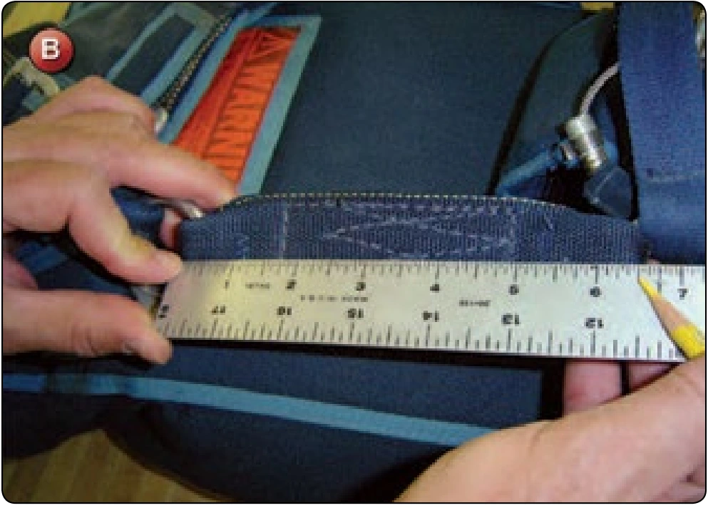 Articulated Harness Main Lift Web (MLW) Resizing, procedure photograph 2 (source page 7-74).