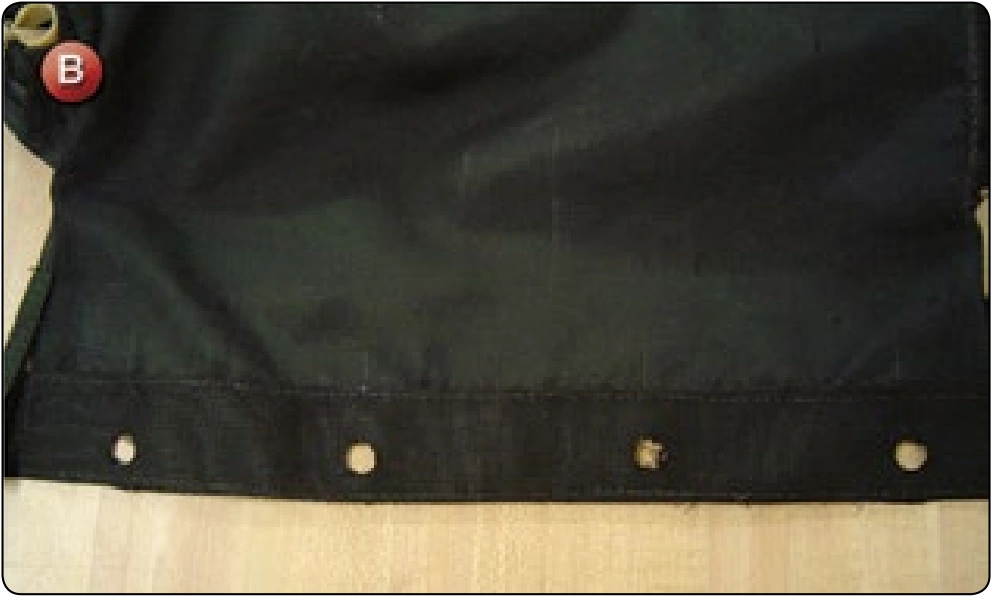 Main Deployment Bag Repair—Closing Flap Grommet Pullout, procedure photograph 2 (source page 7-72).
