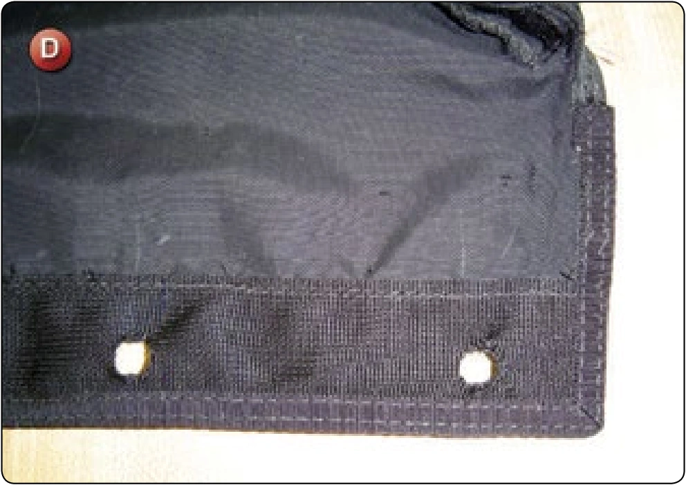Main Deployment Bag Repair—Closing Flap Grommet Pullout, procedure photograph 4 (source page 7-72).