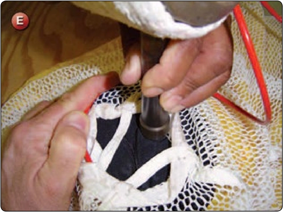 Reserve Pilot Chute Repair—Mesh, Tackings, and Bad Grommet, procedure photograph 5 (source page 7-66).