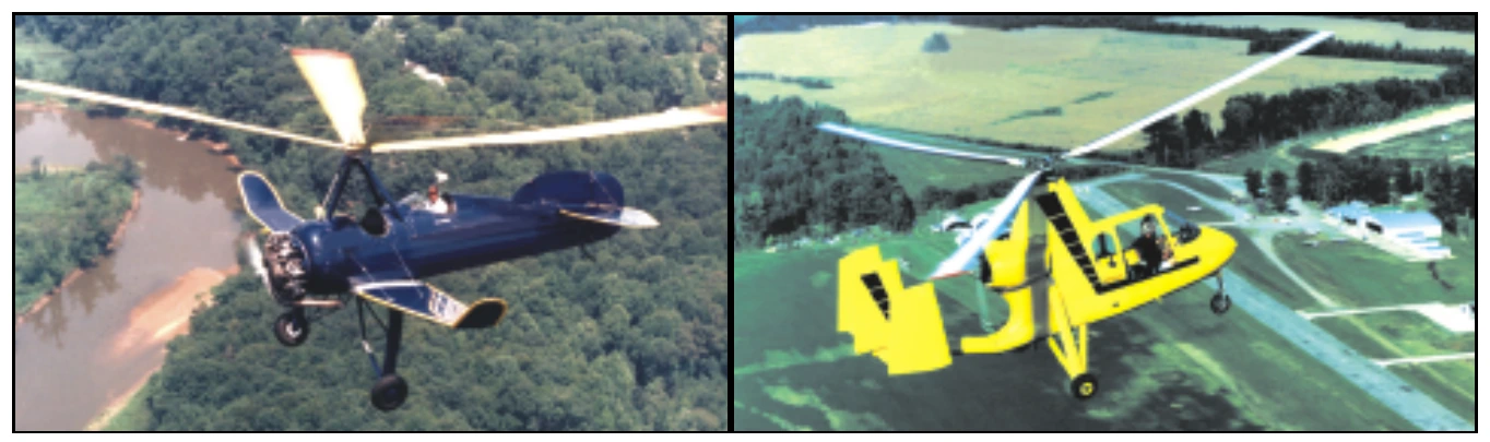 Figure 15-1. The gyroplane may have wings, be either tractor or pusher configured, and could be turbine or propeller powered. Pictured are the Pitcairn PCA-2 Autogyro (left) and the Air & Space 18A gyroplane.