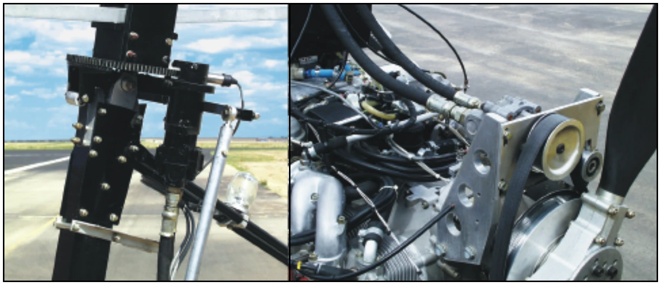 Figure 18-4. This prerotator uses belts at the propeller hub to drive a hydraulic pump, which drives a hydraulic motor on the rotor mast.