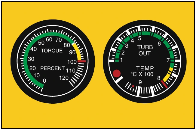 Figure 6-4. Torque and turbine outlet temperature (TOT) gauges are commonly used with turbine-powered aircraft.