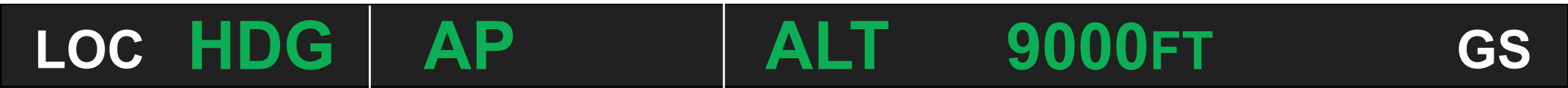 Figure 7-3. Flight mode annunciators in green indicate the autopilot is engaged in heading “HDG” and altitude “ALT” mode, maintaining 9,000 feet MSL. The white “LOC” and “GS” annunciators indicate approach mode is armed but not engaged.