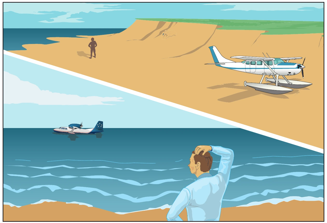 Figure 3-2. An outgoing tide can leave a seaplane far from the water. A rising tide can cause a beached seaplane to float away.