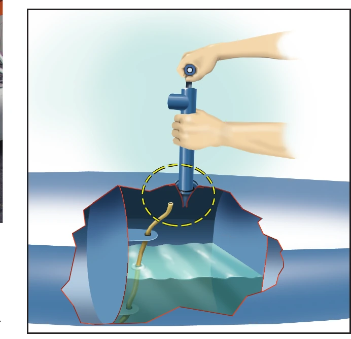 Figure 4-3. Be suspicious if pumping does not remove a small amount of water. If the bilge pump tube is damaged, there may be water in the compartment that the pump cannot remove.