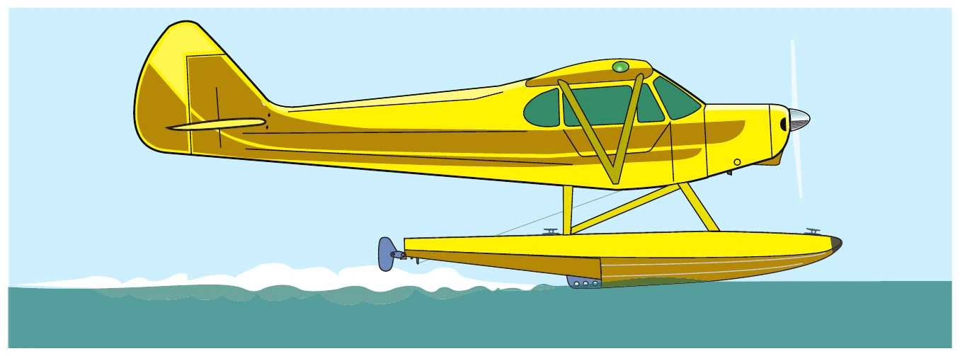 Figure 4-7. On the step. The attitude is nearly level, and the weight of the seaplane is supported mostly by hydrodynamic lift. Behind the step, the floats are essentially clear of the water.