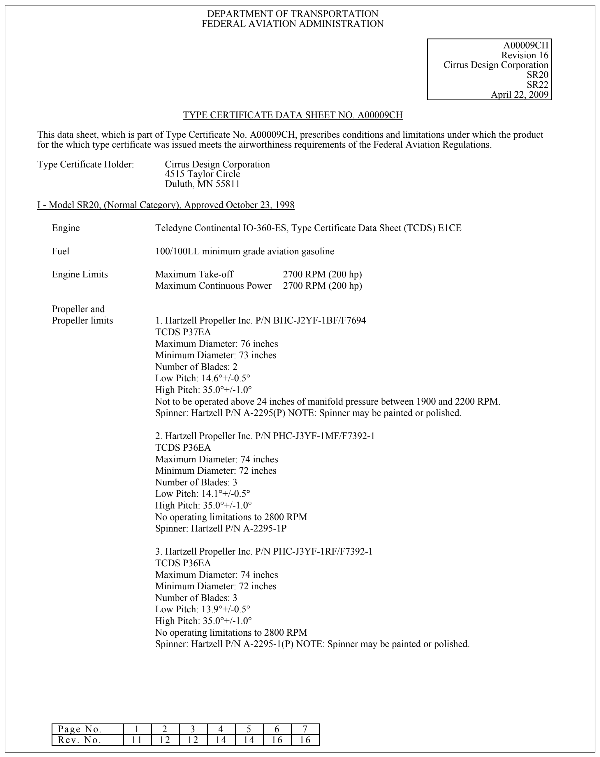 Figure 2-15. Sample excerpt from TCDS A00009CH.
