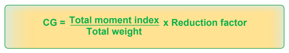 Figure 9-54. Determining the new CG by dividing the new moment index by the new total weight, multiplied by the reduction factor.