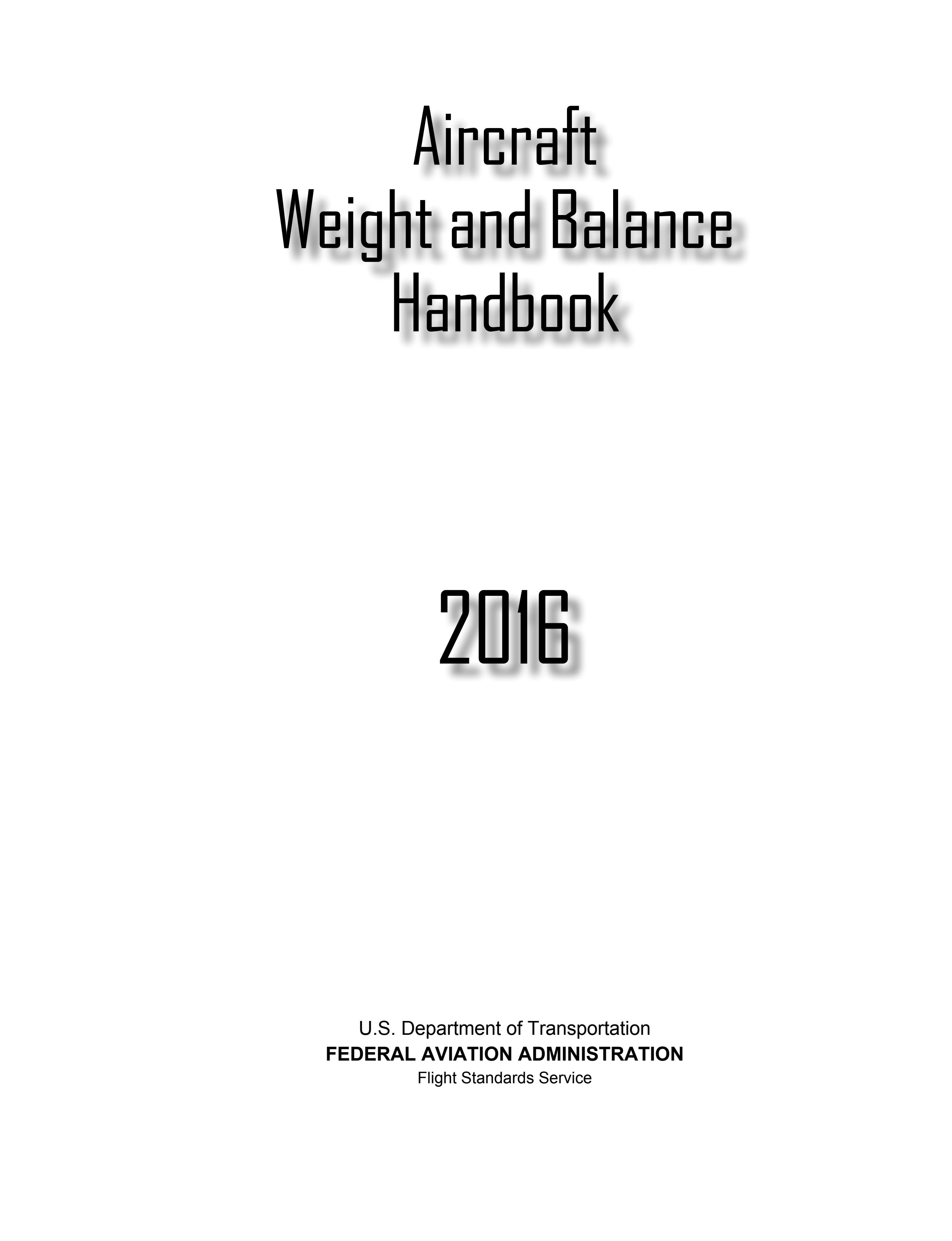 Title page for the 2016 Aircraft Weight and Balance Handbook.